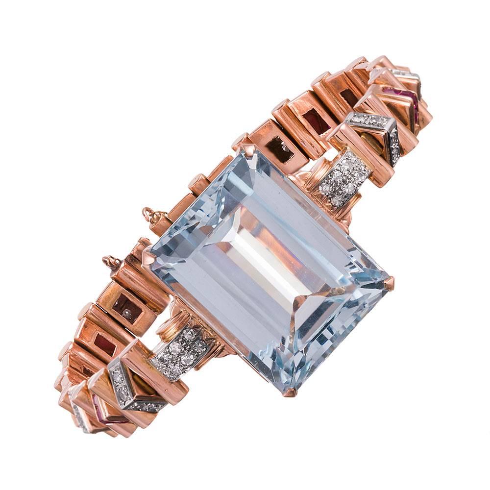 Retro 68.50 Carat Aquamarine Diamond Bracelet
