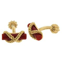 Red Coral Bar rope and  knot cufflinks