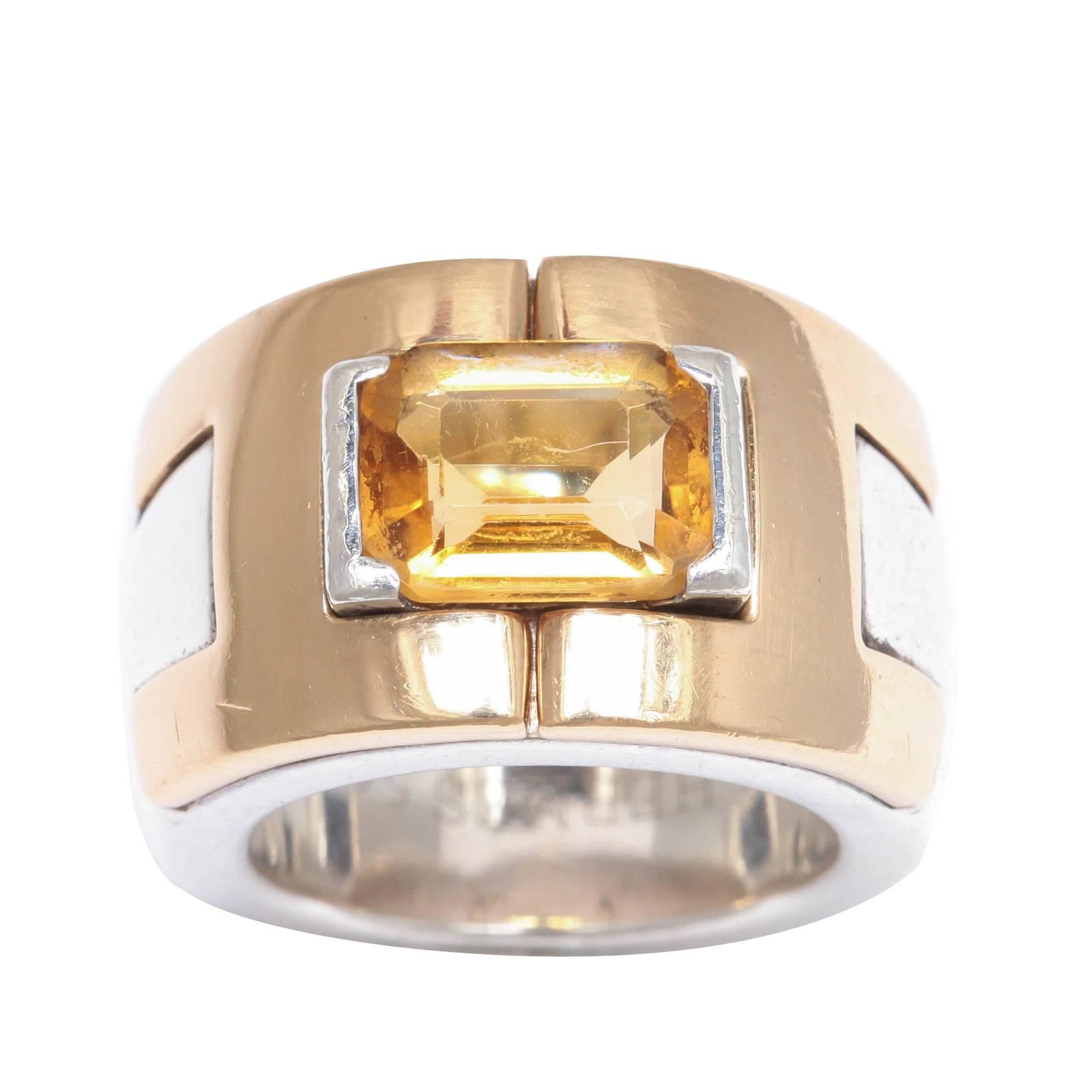 Hermes citrine silver Gold men's Ring