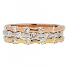 Stackable Diamond Three-Tone Gold Ring