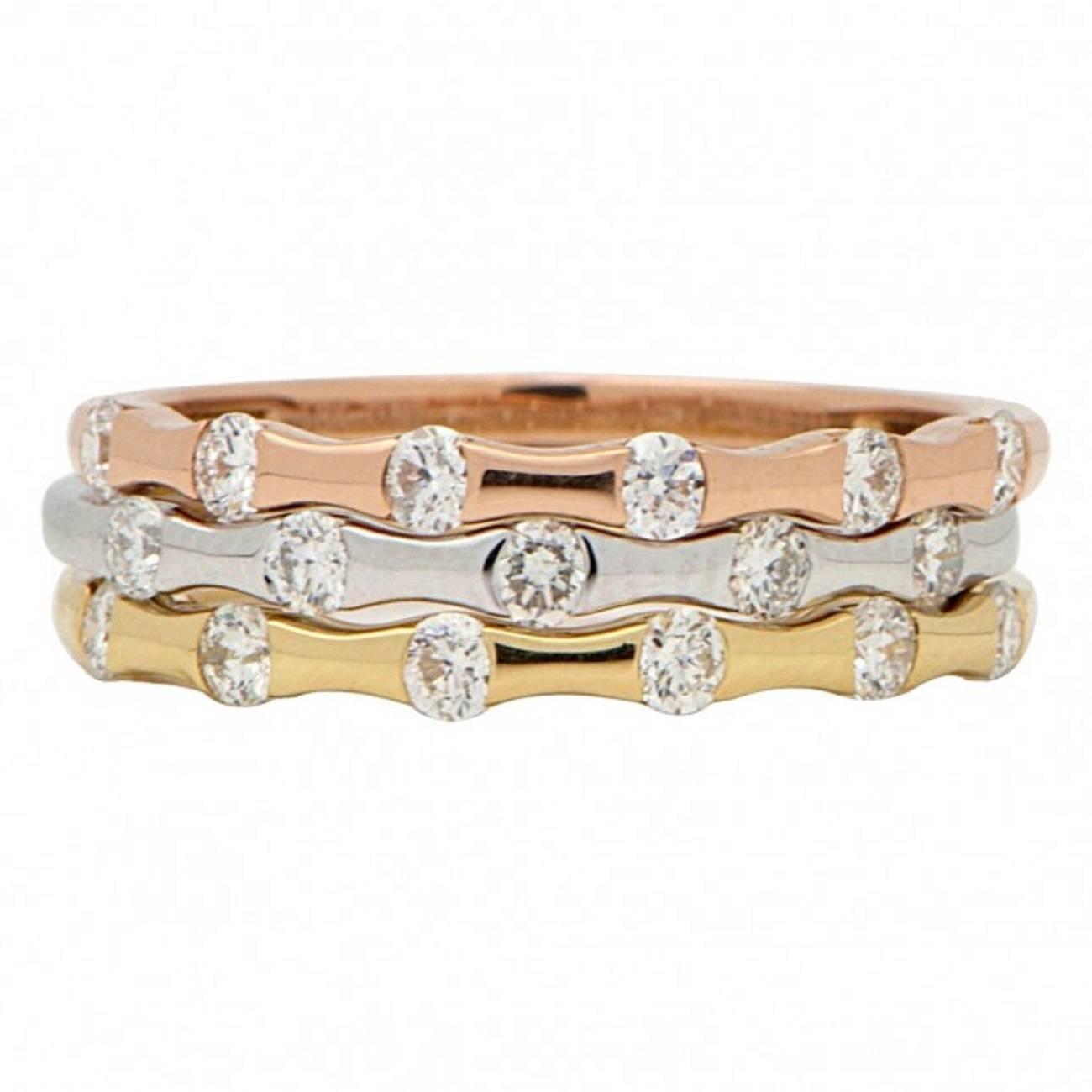 Stackable Diamond two color gold Ring For Sale at 1stdibs