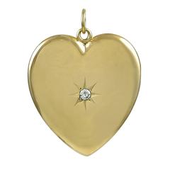 Large Antique Heart Shaped Gold & Diamond Locket