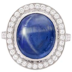 Natural 8.55 Carat Blue Star Sapphire Diamond Platinum Ring 11