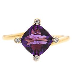 Cushion Amethyst Diamond Gold Solitaire Ring 11