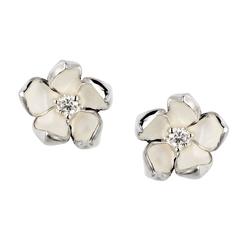 Shaun Leane Diamond Silver Cherry Blossom Stud Earrings