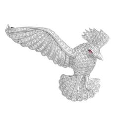 Pavé Diamond ruby Gold Bird Brooch