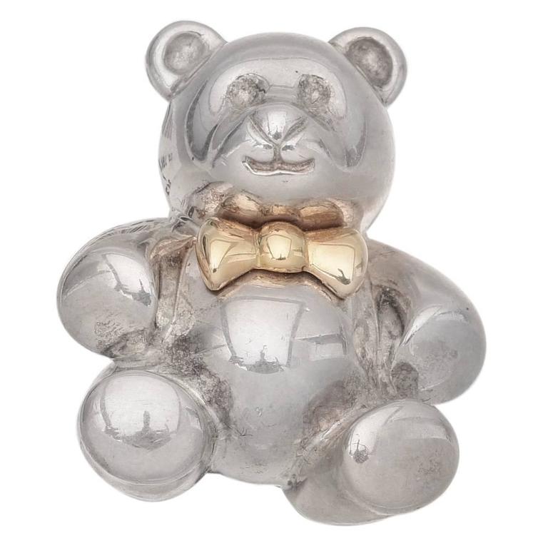 Tiffany and Co. Sterling Silver and Gold Teddy Bear Pin at 1stDibs