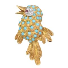 Gold and Gem-Set Singing Bird Brooch