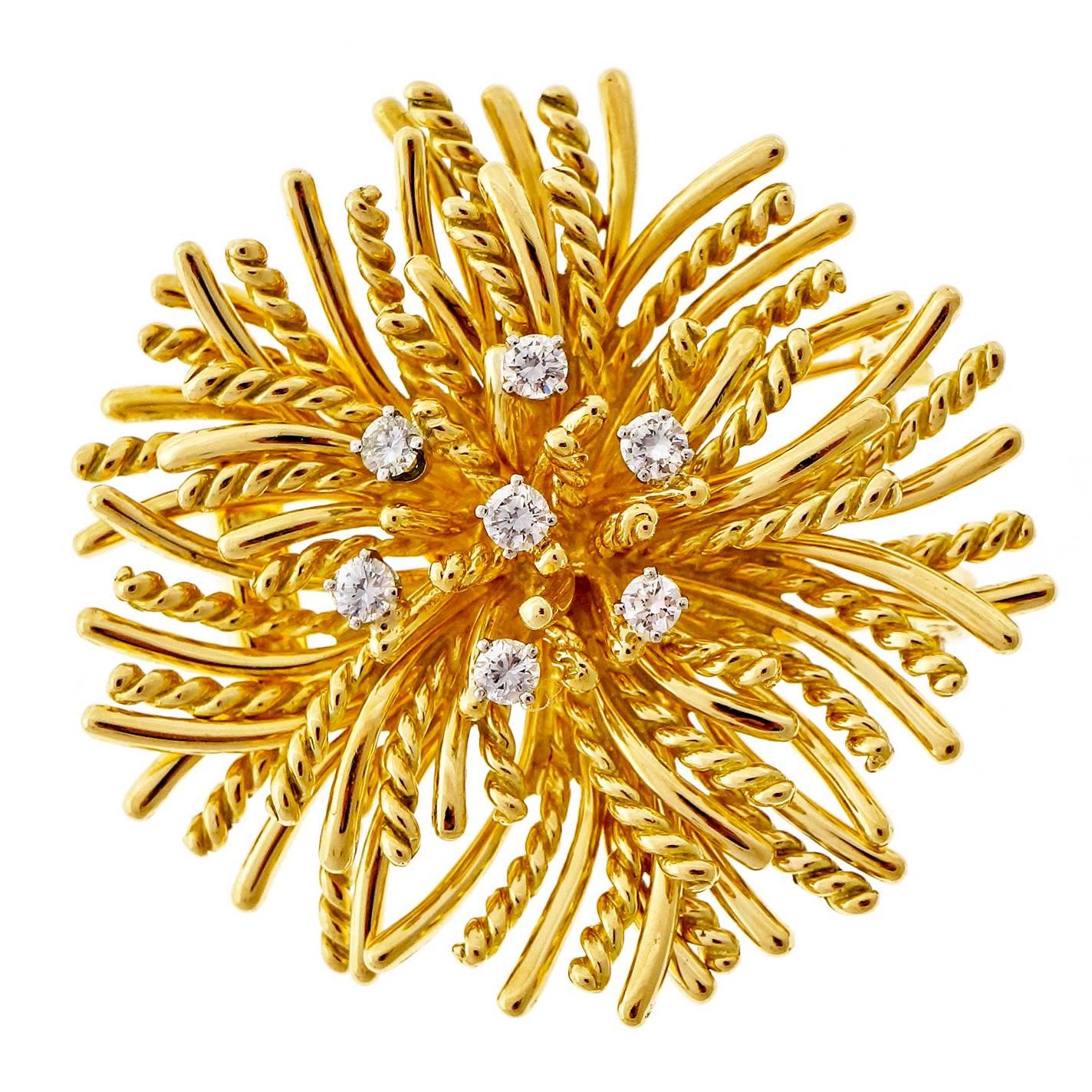 Tiffany & Co. Anemone Diamond Brooch Pin in 18k Yellow Gold