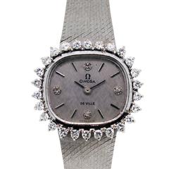 Retro Omega lady's White Gold Diamond Dial De Ville Wristwatch