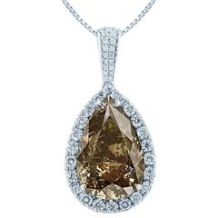12.36 Carat Pear Fancy Brown diamond Gold Halo Pendant