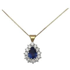 2.85Ct Sapphire & 0.75Ct Diamond, 18k White Gold Pendant - Vintage 1991