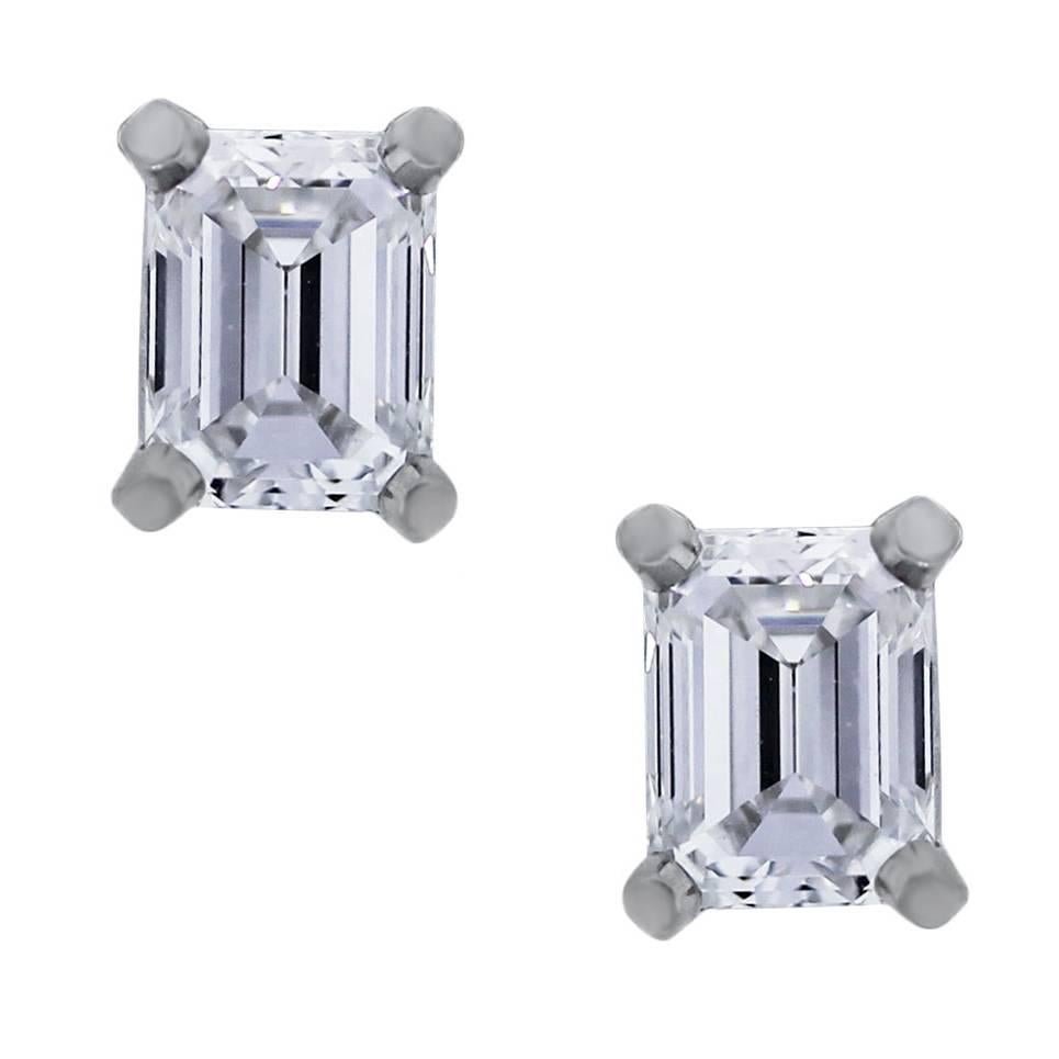 Tiffany & Co. Emerald Cut Diamond Platinum Stud Earrings