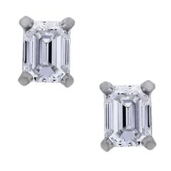 Tiffany & Co. Emerald Cut Diamond Platinum Stud Earrings