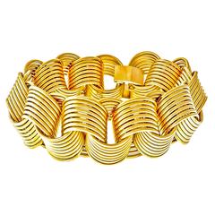 Wide Heavy Gold Wire Link 3 Dimensional Bracelet  