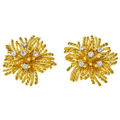 Tiffany & Co. Diamond Gold Anemone Clip Post Earrings 