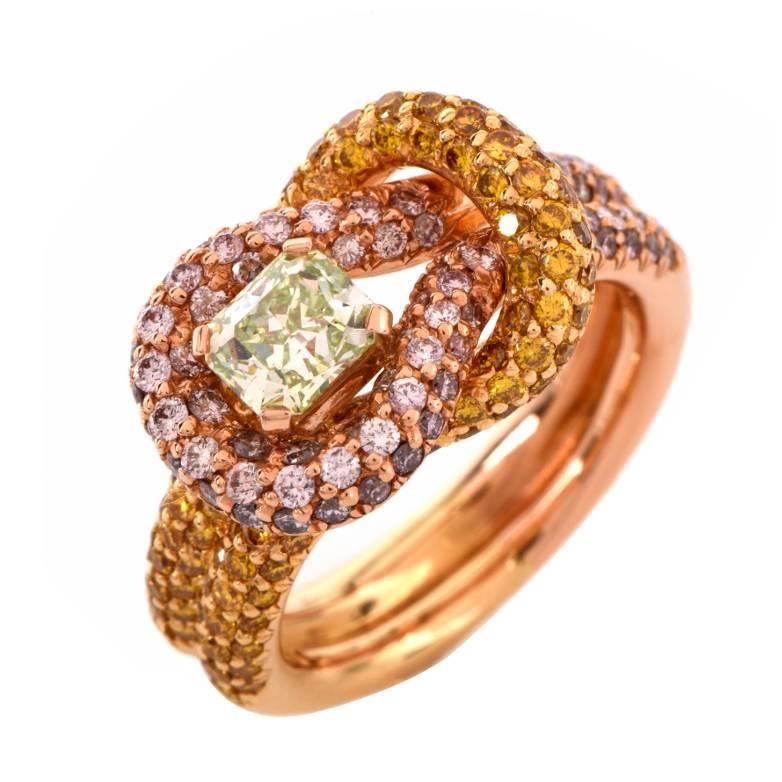 Rare Fancy Intense GIA Cert Green Diamond Diamond Gold Ring