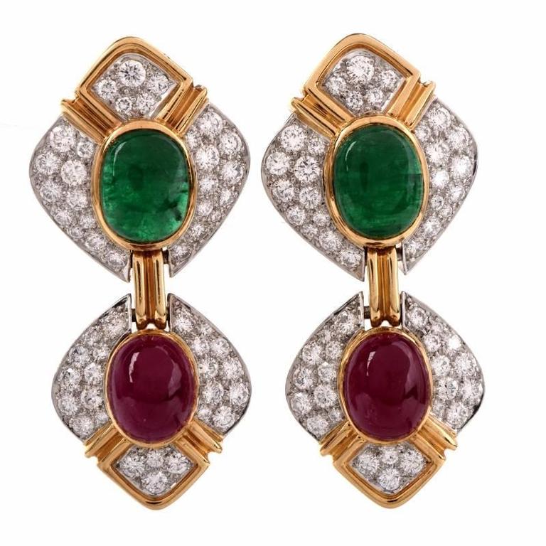 1980s Verdura Ruby Emerald Diamond Gold Clip On Earrings At 1stdibs 1980s Verdura Ruby Emerald Diamond Gold Clip On Earrings For