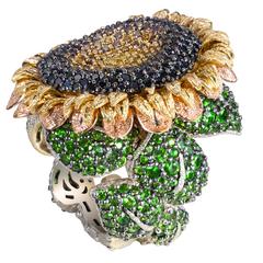 Diamond Tsavorite Gold Sunflower Ring by Alex Soldier. Handmade in NYC. Ltd Ed.