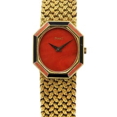 Piaget lady's Yellow Gold Coral Onyx Wristwatch