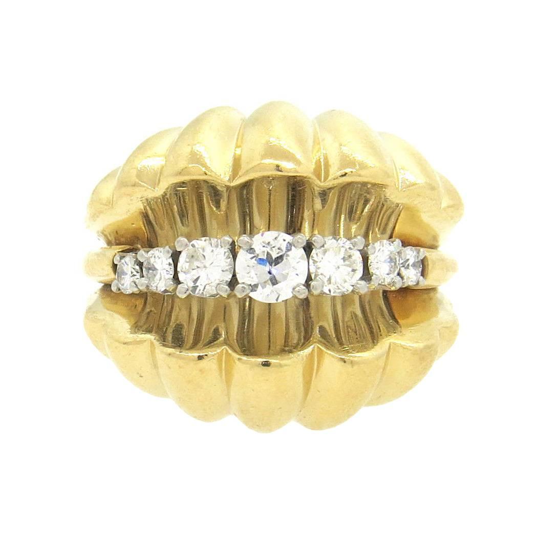 Large Retro Diamond Gold Dome Ring