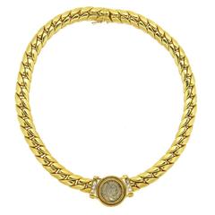 Weingrill Italy Diamond Gold Ancient Coin Pendant Necklace