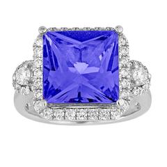 Square Cut 5.68 Carat Tanzanite Diamond Gold Ring 2