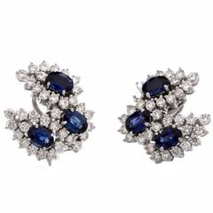 1960s Sapphire Diamond Gold Swirl Design Earrings 10