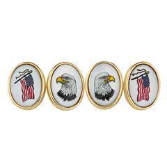 Mother-of-Pearl Gold American Flag and Bald Eagle Cufflinks