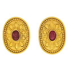 Archaic Motif Ruby Gold Earrings