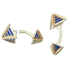 Tiffany & Co. Schlumberger Blue Enamel Gold Pyramid Cufflinks