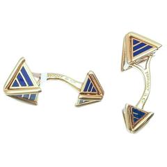 Tiffany 
Co. Schlumberger Blue Enamel Gold Pyramid Cufflinks