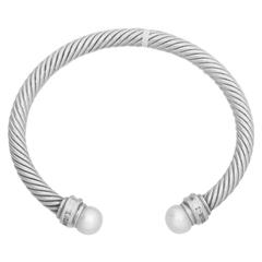 David Yurman Pearl Diamond silver Cable Cuff Bracelet