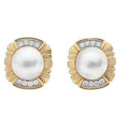 ​Mabe Pearl Diamond gold Earclips 11