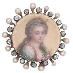 Late Victorian Miniature Portrait Pin