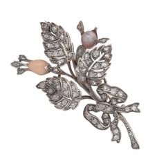 Early19th Century pearl Diamond silver gold Flower Pin