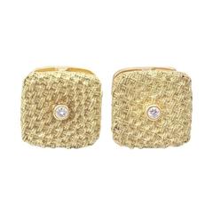 Diamond Gold Basketweave Cufflinks