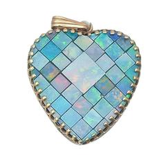 Opal Inlay Gold Heart Pendant