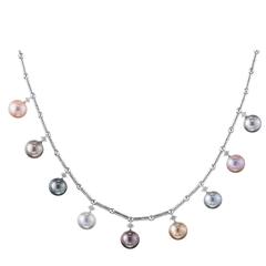 Modern and Colourful 9-Pearl Diamond Gold Drop Necklace