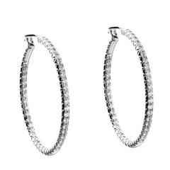 Antique Round Diamond Hoop Earrings in White Gold