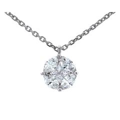 Marquise and Princess Cut Diamond Illusion Solitaire Pendant in White Gold
