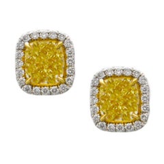 3.20 Carats Fancy Yellow Diamond Stud Earrings