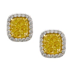 3.20 Carats Fancy Yellow Diamond Stud Earrings 