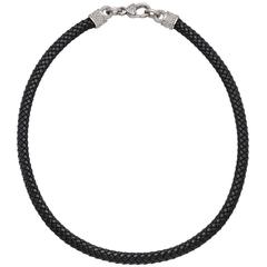 Judith Ripka Black Leather Cord Necklace with White Gold Diamond Clasp