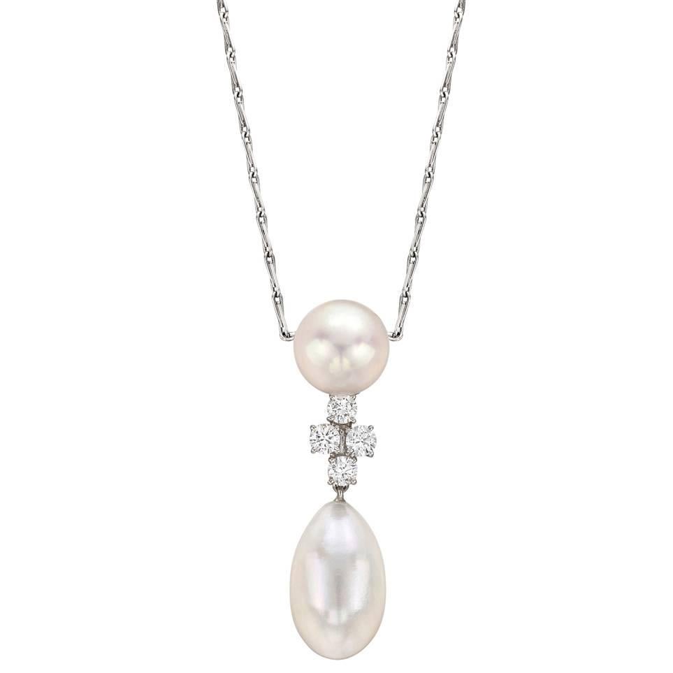 Betteridge Pearl Drop Diamond platinum Pendant Necklace