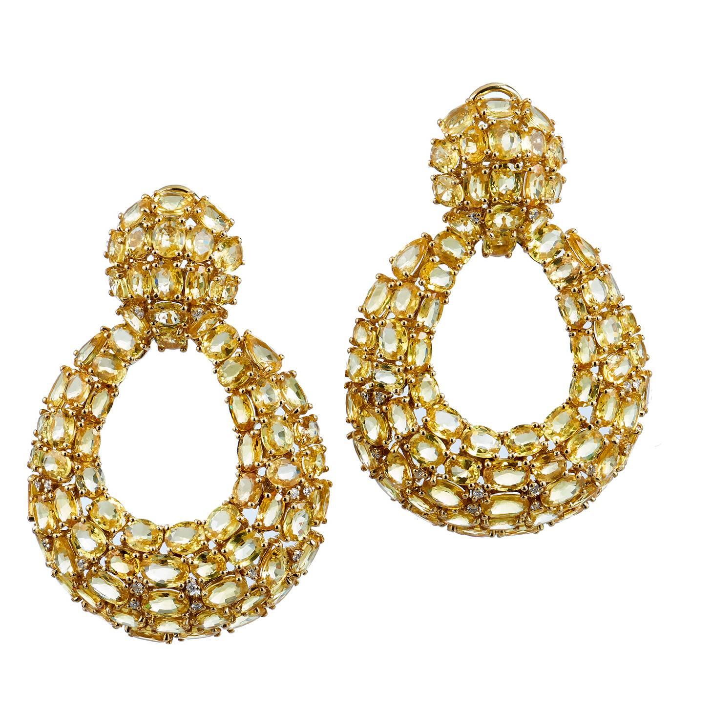 Yellow Sapphire and Diamond 18kt Gold Earrings