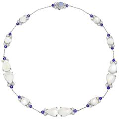 Vintage Fred Leighton Moonstone Sapphire Diamond platinum Necklace