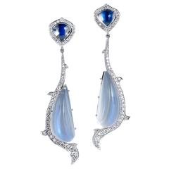 18kt White Gold Moonstone and Diamond Drop Earrings 1