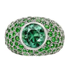 Dorota ​Green Zircon Tsavorite platinum Domed Ring