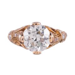 Art Nouveau Style 3.04 Carat Old European Cut Diamond Ring